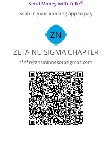 QR code to send money via Zelle to the Zeta Nu Sigma Chapter